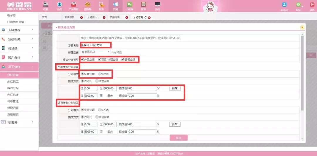 美容院营销管理系统设置分红方案